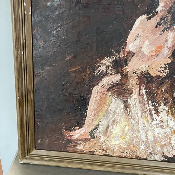 Vtg Original Oil / Acrylic On Board Painting Semi Nude Woman - Picture 4 of 13